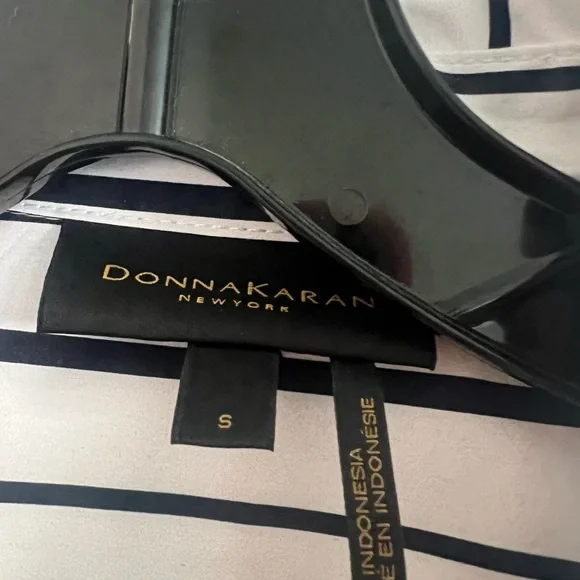 Donna Karan Black and White Striped Button Down Shirt - Picture 3 of 4